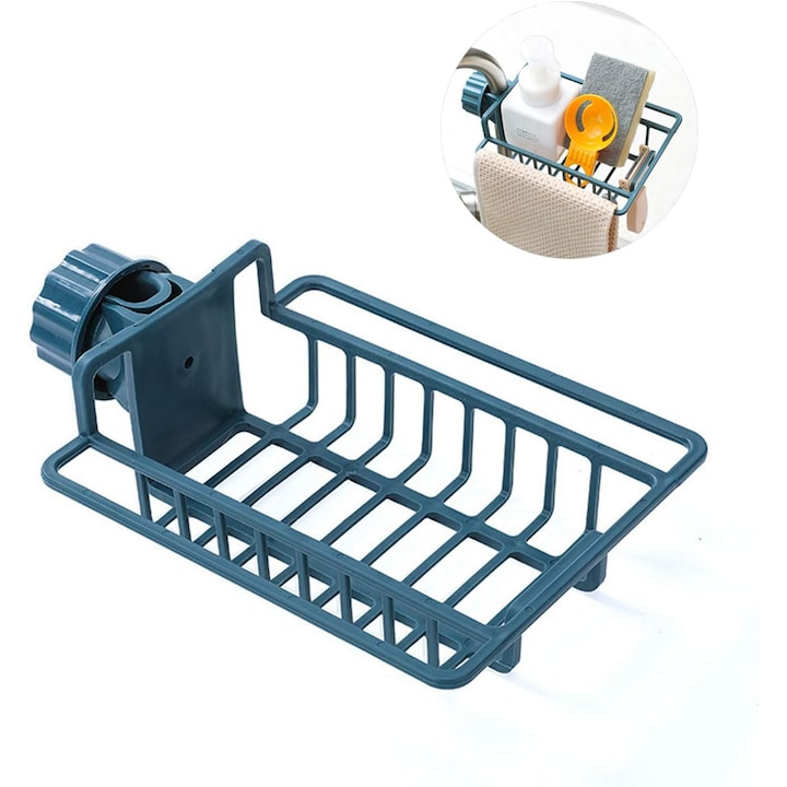 Suport pentru chiuveta, albastru, PP, design deschis, pentru robinete rotunde 1.6-2.7 cm