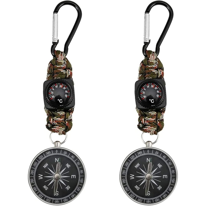 Többfunkciós 4 az 1-ben iránytűkészlet, hőmérő, ejtőernyős zsinór, 16x4.4x2cm