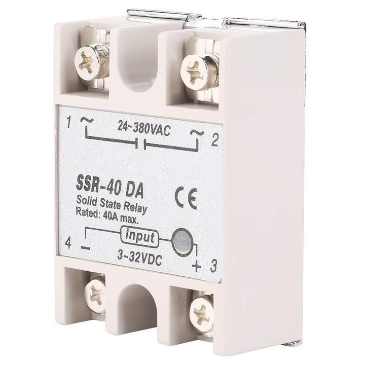 Releu de control solid-state, 40A, 3-32V DC, 24-380V AC, dimensiuni 6x4.5x2.3cm