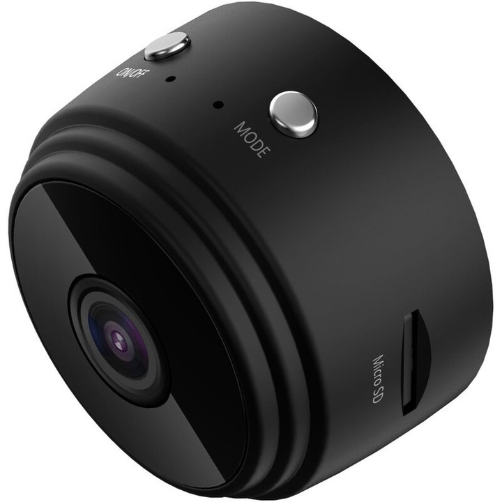 Camera mini wireless HD cu WiFi, detectie de miscare, viziune nocturna, 60-80 minute autonomie, set de supraveghere pentru interior/exterior