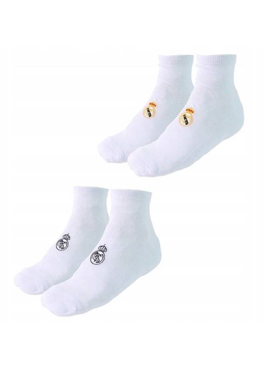 Set 2 Perechi Sosete Real Madrid Oficial Licentiat Club Fotbal Bumbac Nylon Elastan Confort Durabilitate Design Atractiv Cadou Perfect Pentru Fani Real Madrid