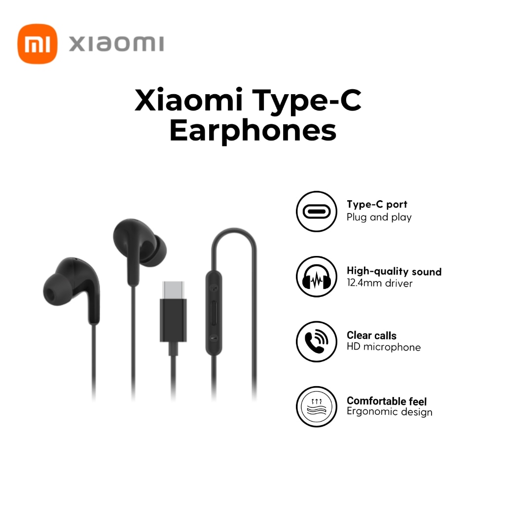 Casti cu Fir Premium Xiaomi Mufa USB-C IP54 Microfon pe fir cu Functie de Reducere a Zgomotului si Volum Control Negru Cutie Originala