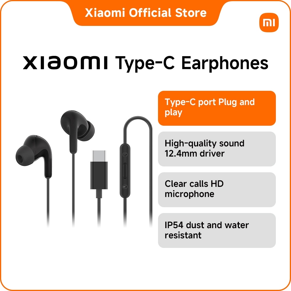 Casti cu Fir Premium Xiaomi Mufa USB-C IP54 Microfon pe fir cu Functie de Reducere a Zgomotului si Volum Control Negru Cutie Originala