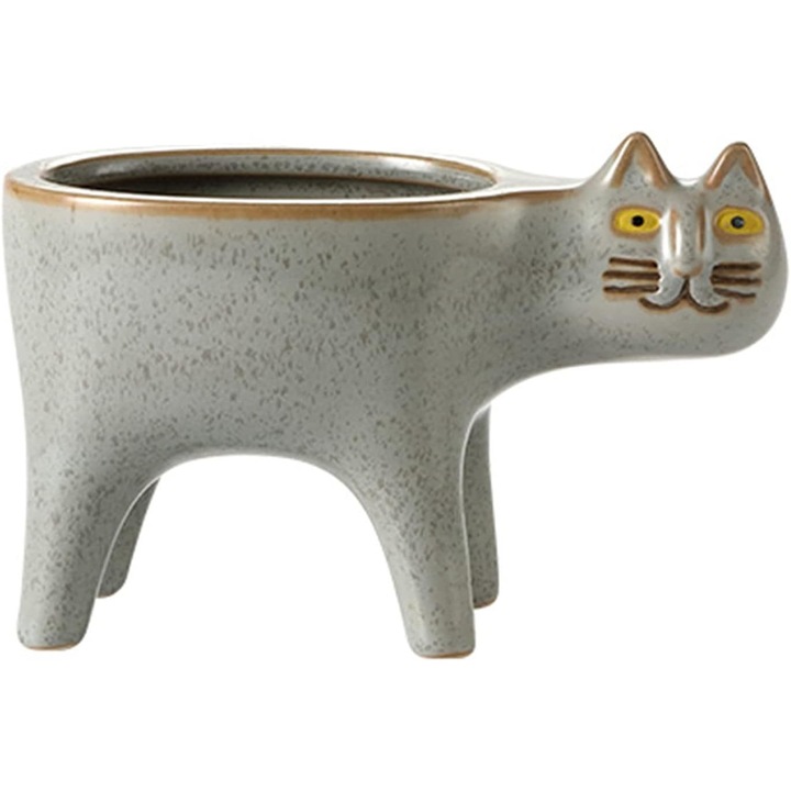 Ghiveci ceramic cu pisica, set de 2, pentru suculente si cactusi, multicolor, dimensiuni mici