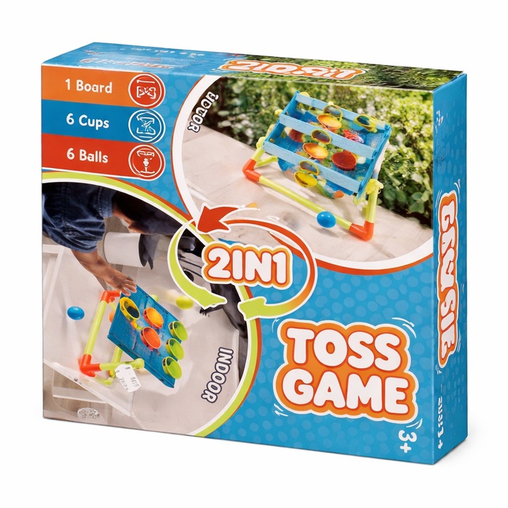 Joc copii Toss Game 2in1, aruncare mingi in cupe, 6 mingi, 6 cupe, 3+ ani
