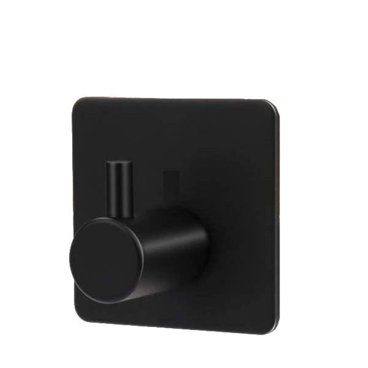 Set de 4 agatatori autoadezive din inox, capacitate maxima 8kg, pentru baie, negru, 4.5x4.5x3.5cm