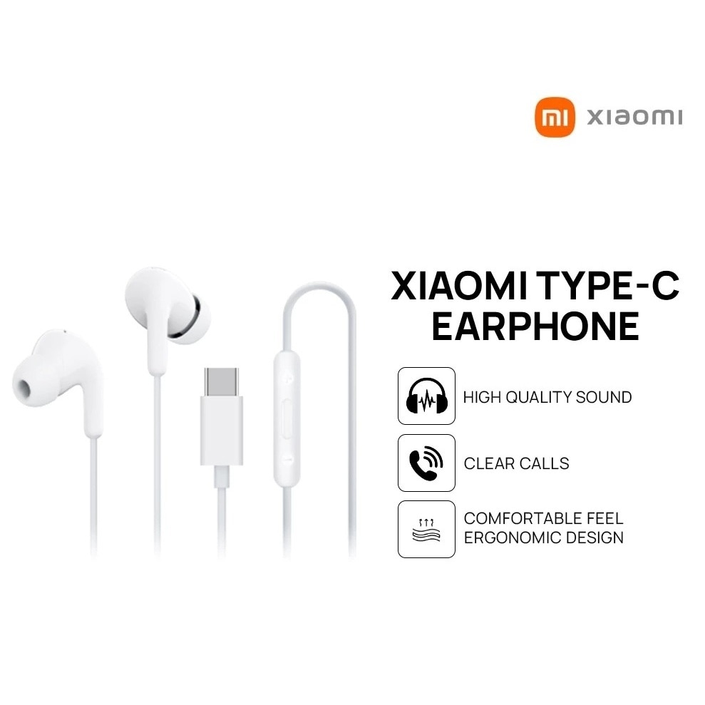 Casti cu Fir Premium Xiaomi Mufa USB-C IP54 Microfon pe fir cu Functie de Reducere a Zgomotului si Volum Control Alb Cutie Originala