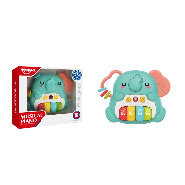 Интерактивна играчка за бебета, пиано със слон, 18 месеца, различни звуци, многоцветни цветове
