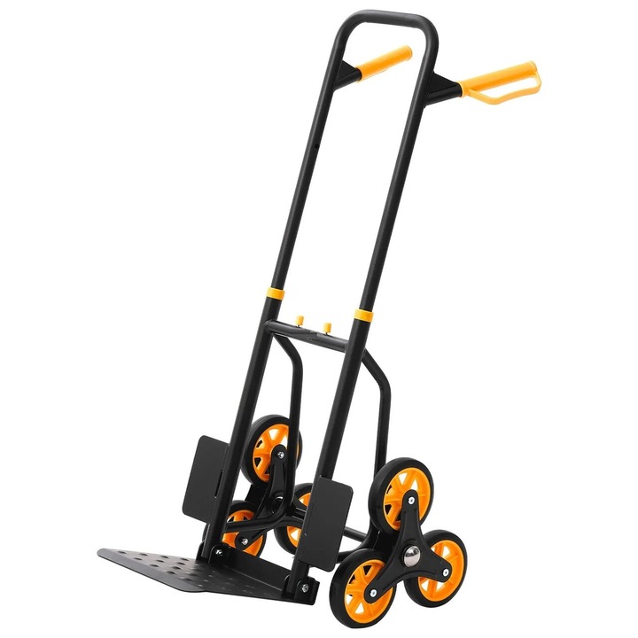 Количка за качване по стълби, Сгъваема, 6 колела, Капацитет 150 кг, Стомана, 600 x 460 x 1090 мм, телескопична дръжка, тегло 11 кг