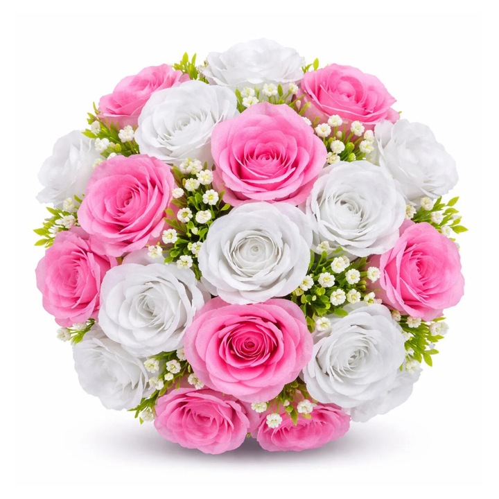 Coroana funerara artificiala 30 cm cu trandafiri, aranjament floral decorativ pentru mormant