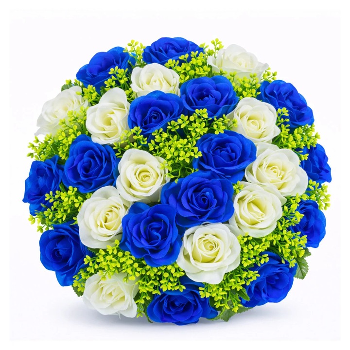 Coroana funerara artificiala rotunda 40 cm cu trandafiri decorativi pentru mormant