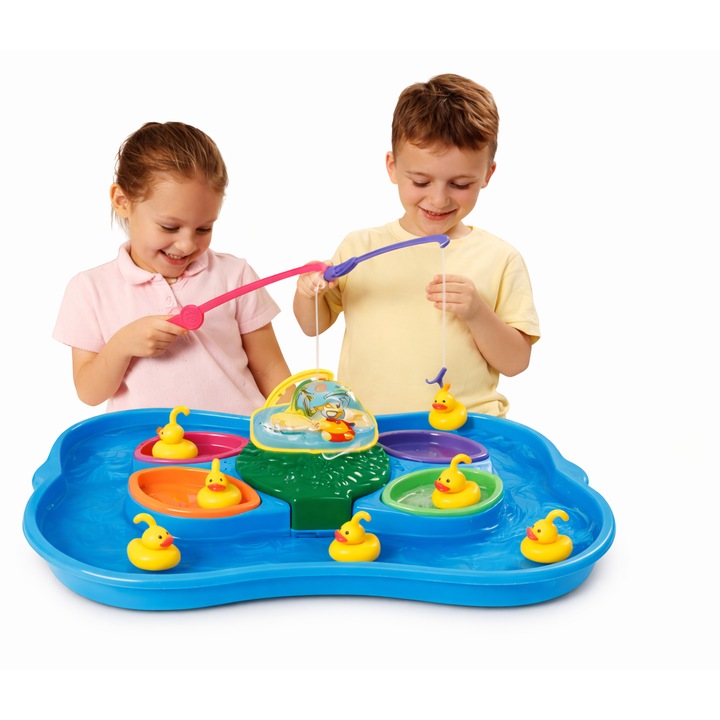 Joc Interactiv Pescuit Ratuste pentru Copii, Ducks Fishing Game cu Apa, 2 Undite, Jucarie Educativa, 3+ Ani