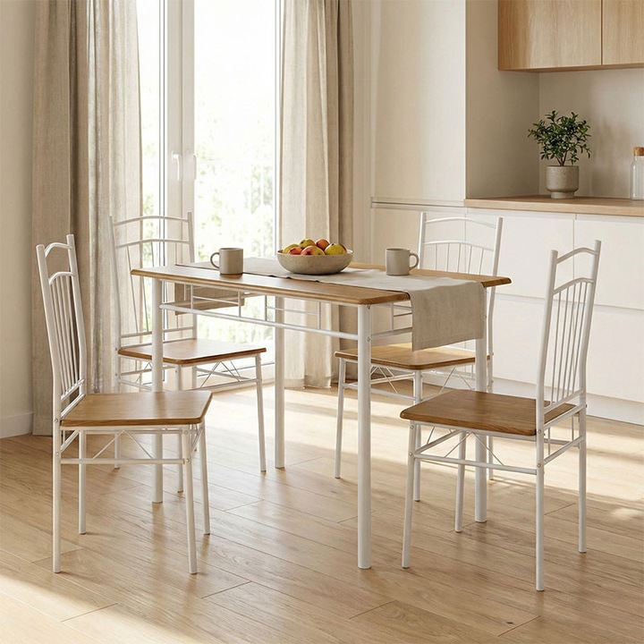 Set Masa si 4 Scaune Reforia, natur/alb, 110x60x74 cm