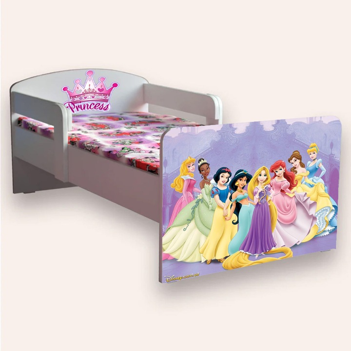 Pat mic PRINTESE cu manere si saltea 6cm, alb, 136x66cm