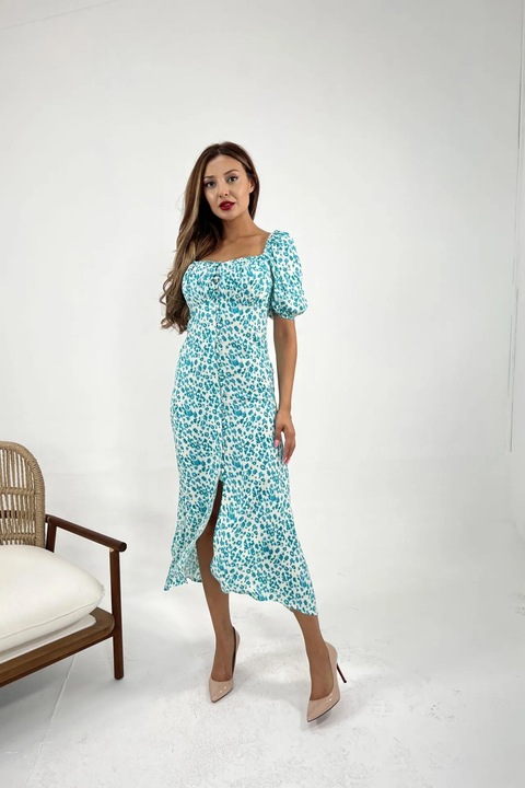 Rochie Midi JANES, Alb/Albastru, Bumbac, Poliester, Elastan