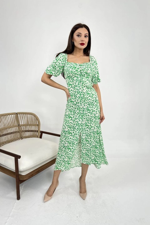 Rochie midi JANES cu imprimeu, verde smarald, bumbac