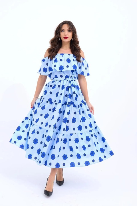 Rochie midi JANES, albastru, bumbac