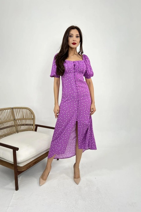 Rochie Midi JANES, Decolteu patrat, violet, Bumbac