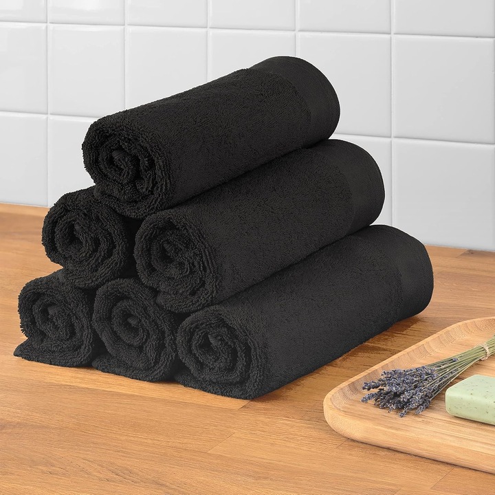 6x Кърпа за лице и ръце 100% ПАМУК 30x30см ЧЕРНА 500гр/м2 - BLUMTAL