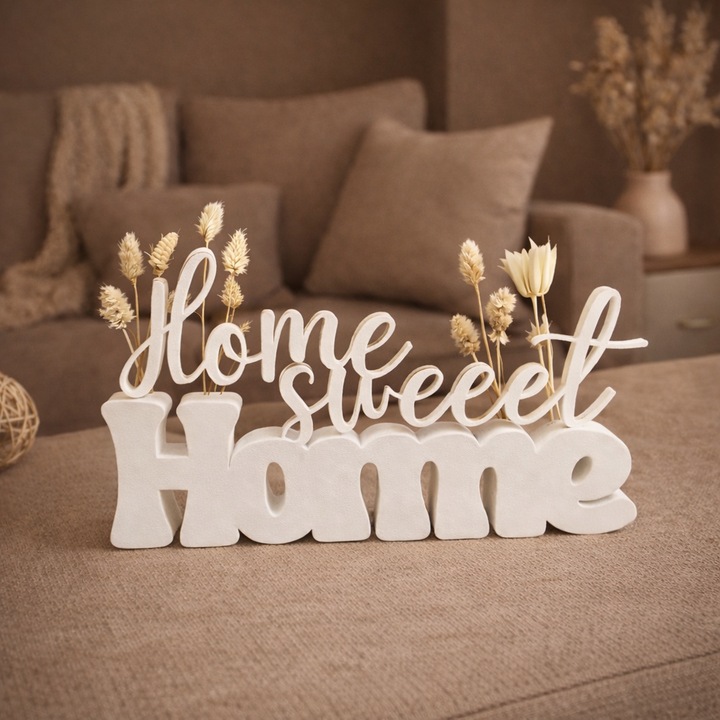 Декоративна ваза "Home Sweet Home" със стойка за сухи или изкуствени цветя, 3D принтирана, бяла, 19 x 11.4 x 1.5 см, подарък за жени, майки, Ден на майката, символичен подарък, за нов дом, семейство, годишнина