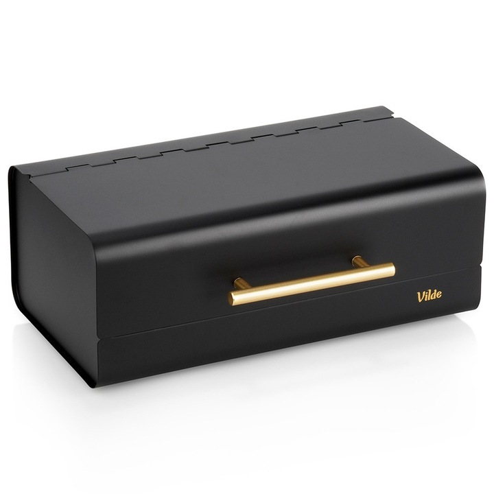 Cutie alimentara Artemis, chlebak metalic, negru cu auriu, 36x23x14,5cm