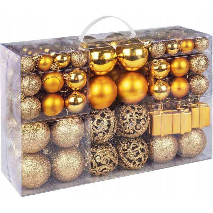 Set 105 globuri de Craciun, decorative, auriu, , din plastic