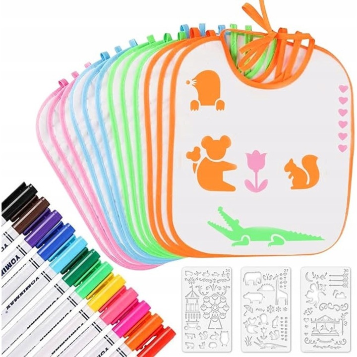 Set 12 Slinitele pentru Pictat, 12 Markere, 3 Sabloane, Alb, 30x26x0,03cm