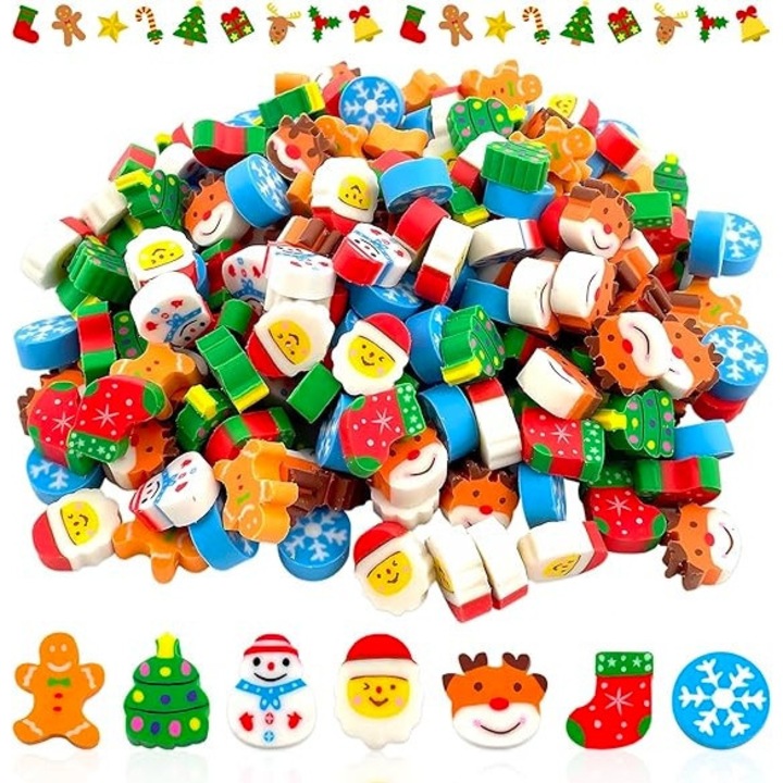 Set 200 buc guma de sters Joy, design om de zapada, multicolor