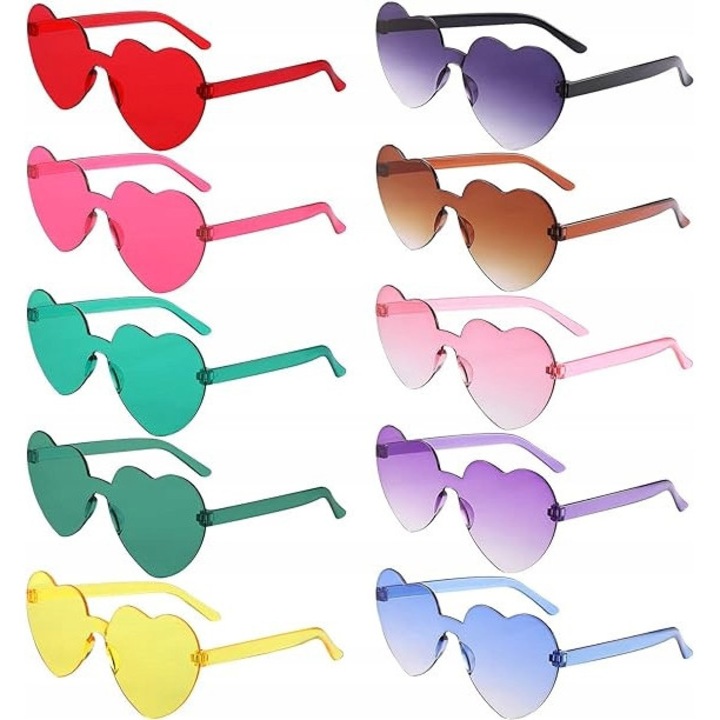 Set 10 ochelari in Forma de Inima, pentru Petrecere, Multicolor, Universal