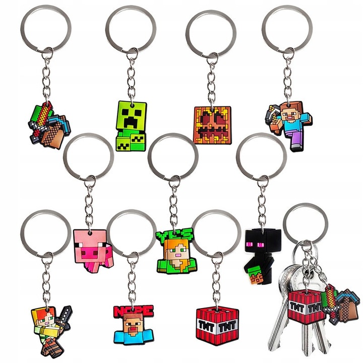 10 darab Minecraft kulcstartó szett, gyermekeknek, többszínű