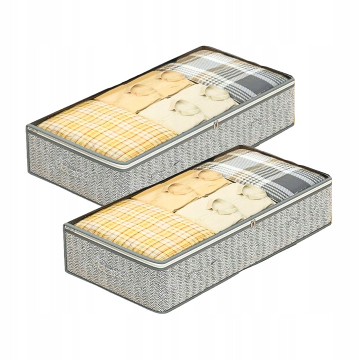 Set 2 cutii de depozitare pliabile, 100x45x15cm, gri, pentru haine si lenjerie
