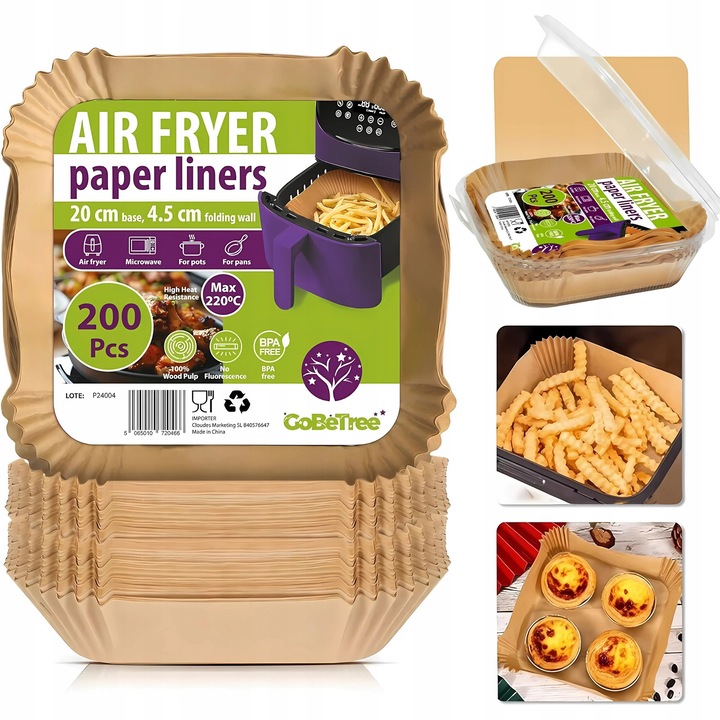Set 200 bucati hartie de copt pentru friteuza fara ulei, 24x20cm, culoare maro