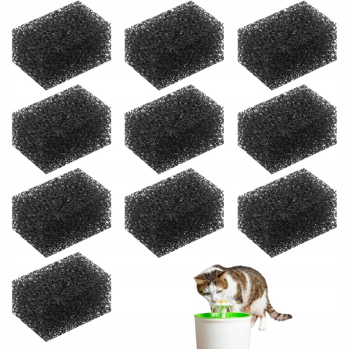 Set 10 filtre pentru fantana pisici, 3,5x2,5x2cm, negru