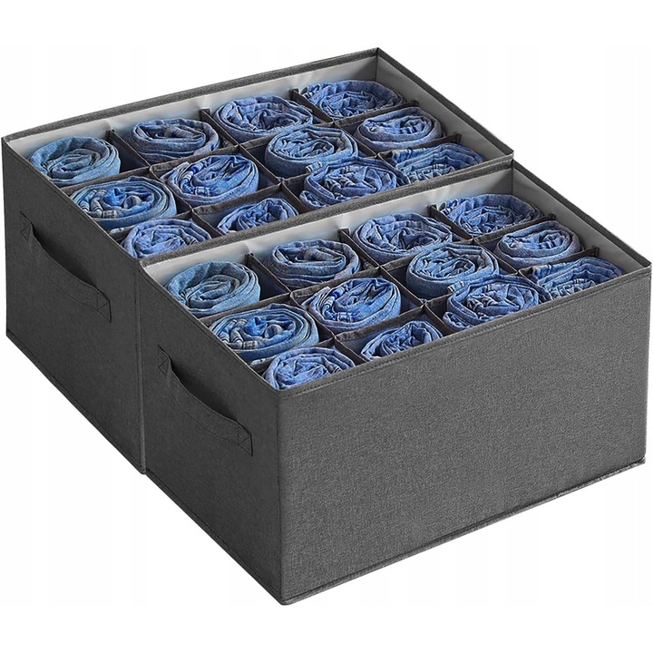 Set 2 organizatoare pliabile pentru sifonier, 12 compartimente, 44x30x24cm, gri