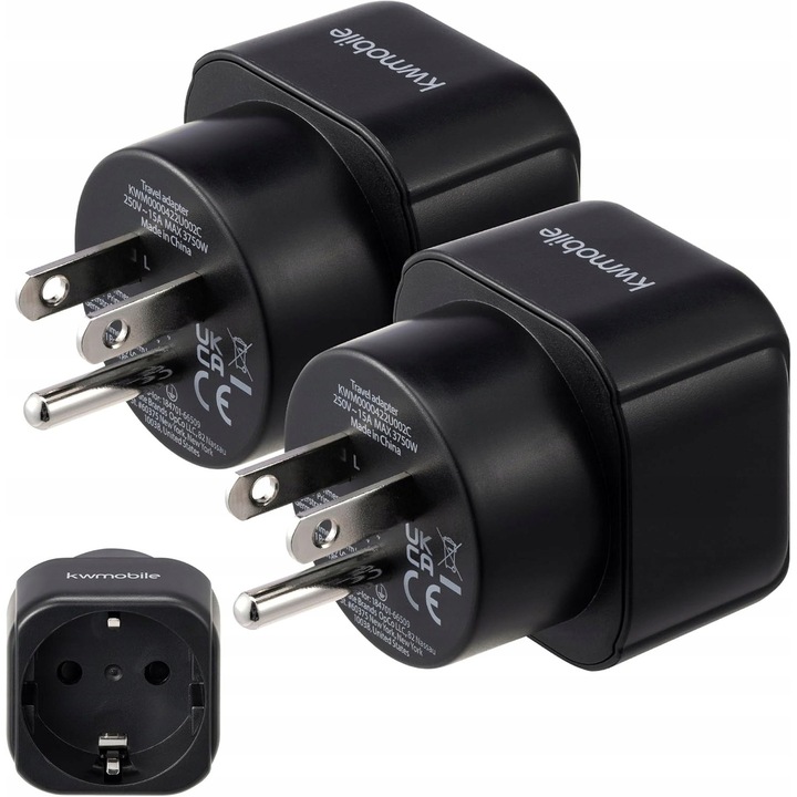 Set 2 adaptoare calatorie UE -> USA, Kwmobile, tip B, compact, sigur