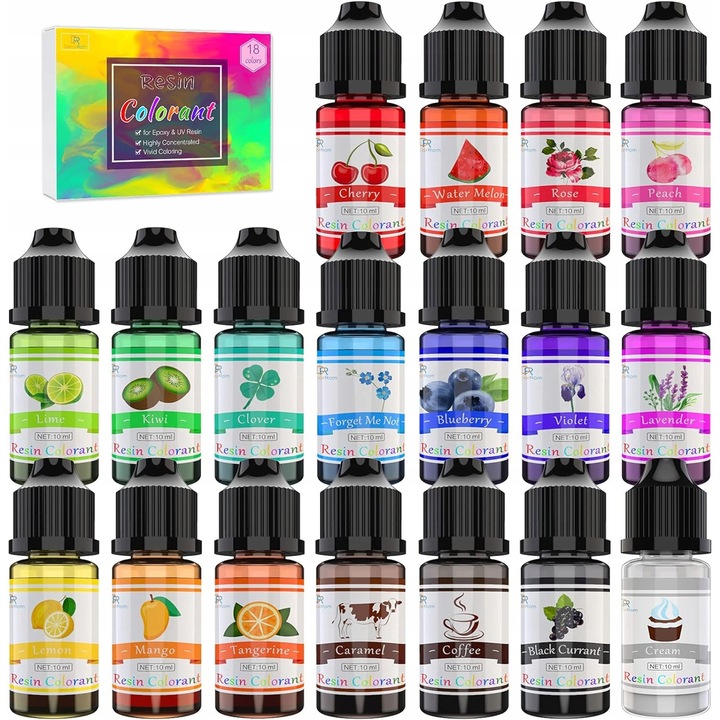 Set 18 pigmenti colorati pentru rasina epoxidica, durabili, netoxici, 10ml