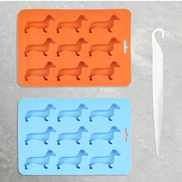 Set 3 forme cuburi de gheata din silicon, design caini, 22x16x1,8cm