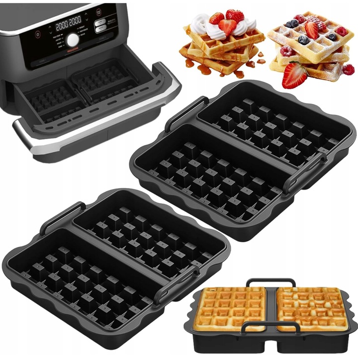 Set 2 forme siliconice pentru gofre, compatibile cu Air Fryer Ninja si Cosori, 19,5x16,5x5cm, reutilizabile