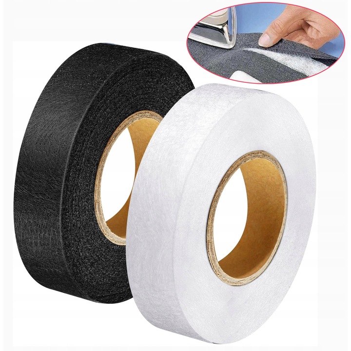 Set 2 x Banda adeziva pentru tesaturi, 20mm, 130m, alba si neagra