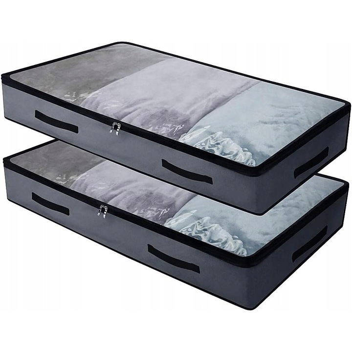Set 2 organizatoare pentru patura si imbracaminte, material rezistent, 97x50x14cm, transparent