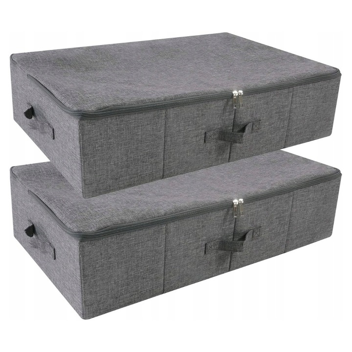 Organizator de depozitare sub pat, 70x40x18cm, 3 manere, gri, 2 bucati