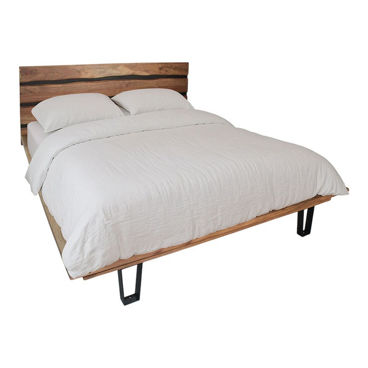 Pat dublu Pako World Imena V1, lemn natural, picioare metalice, 160x200 cm