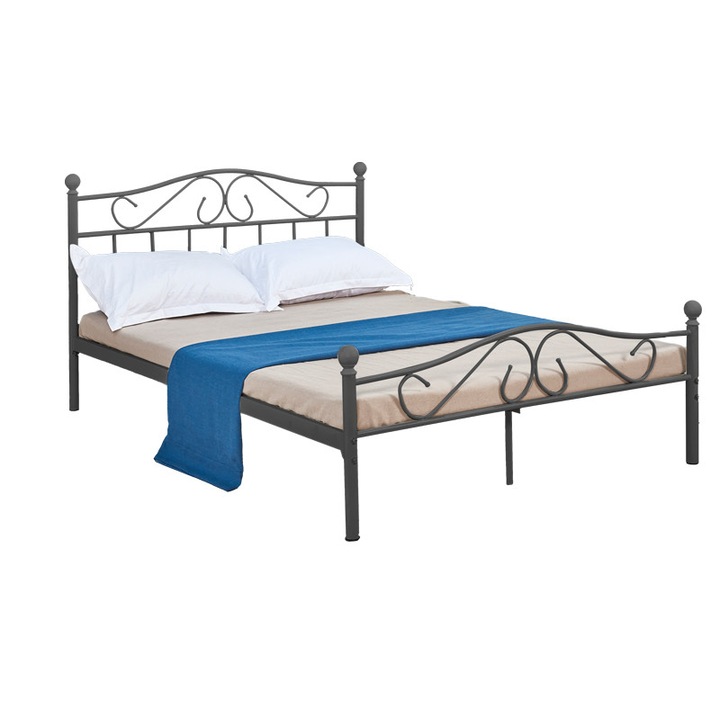 Pat dublu Pako World Yorick, metalic, vopsit electrostatic, negru, 140x190 cm