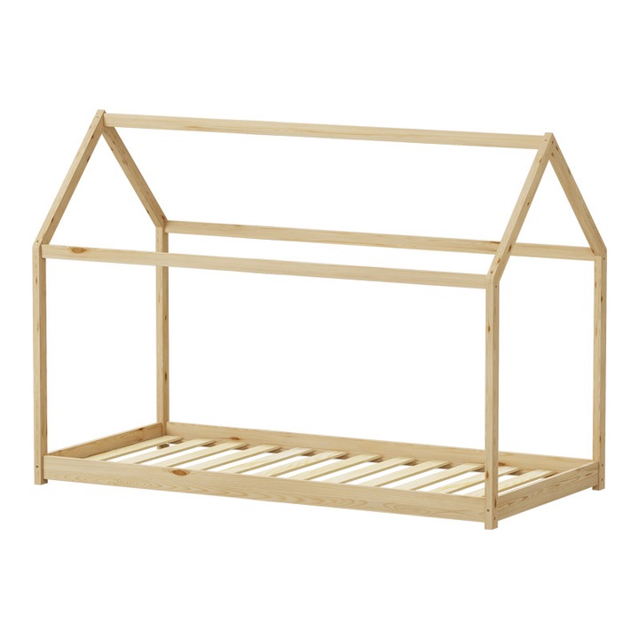 Pat copii tip casuta Nino, natural, 90x190 cm