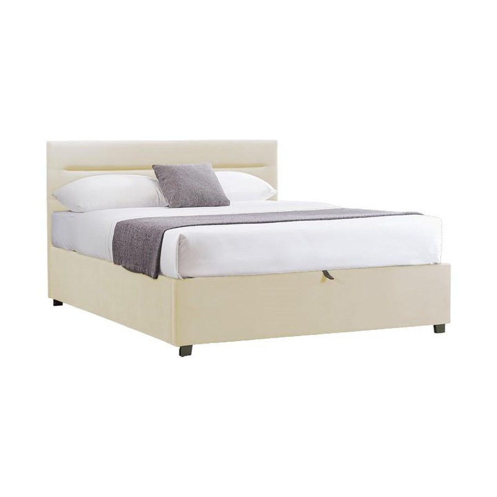 Pat de o persoana Pako World Molito, ecru, 120x200 cm, design modern, cu spatiu de depozitare