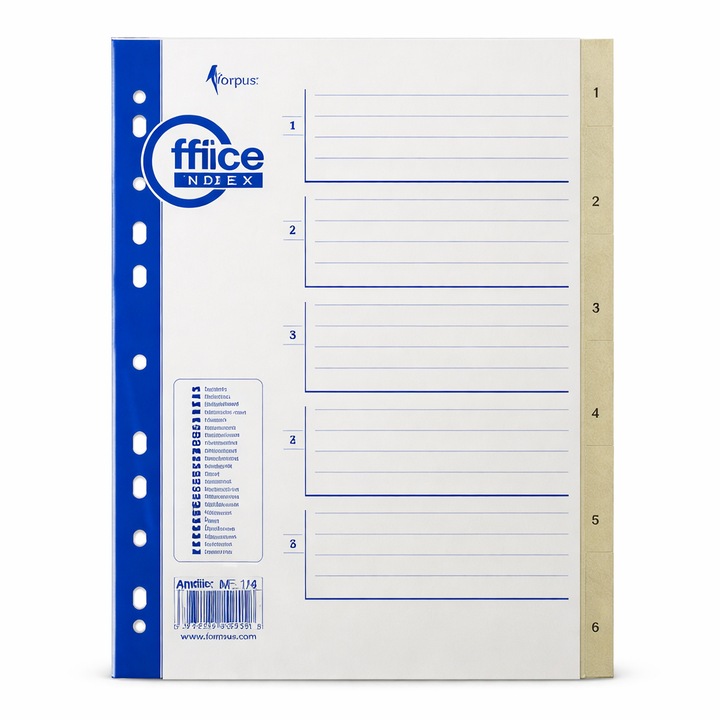 Разделители за индекс пластмасови А4 1-6, Комплект номерирани разделители за документи, Органайзер за класьори и папки за офис, училище и архивиране