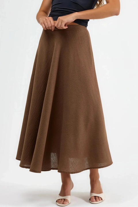 Fusta maxi Busem, talie inalta, texturata, maro, textil