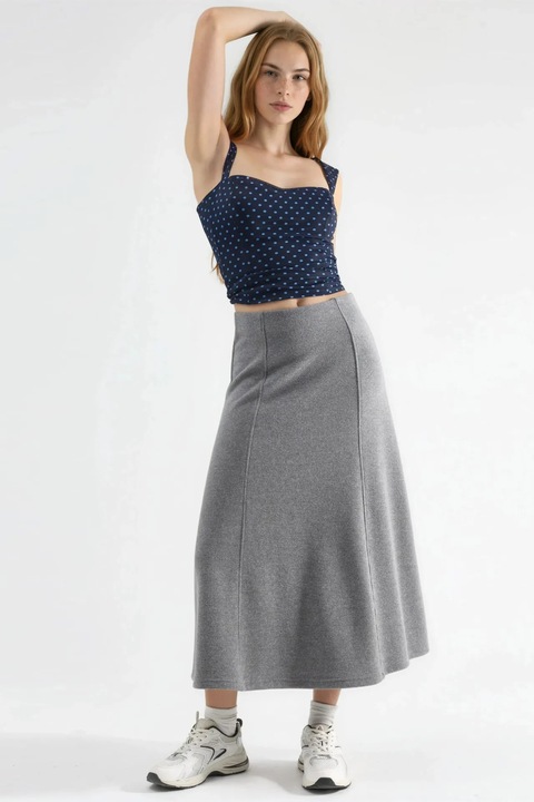 Fusta Midi Busem, Gri inchis, Texturata, 50% bumbac, 50% poliester