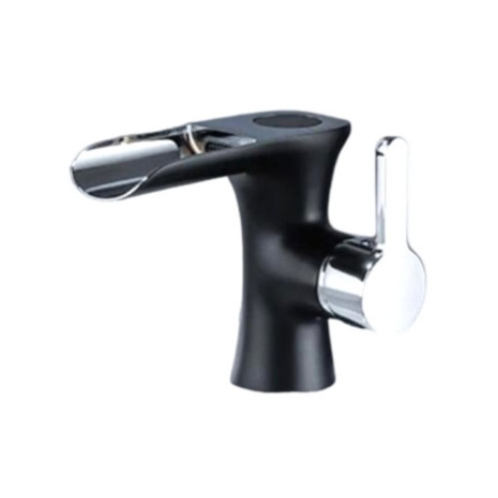 Смесител за мивка за баня, Blackswan, Тип M378, модел Каскада черно/хром, размер 15 см