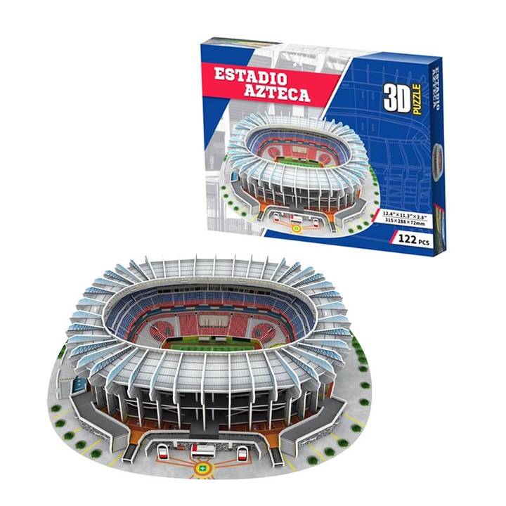 Puzzle 3D Stadion De Fotbal Macheta, Habarri, Estadio Azteca - America Fc Si Cruz Azul Fc, 122 Piese, Stadion De Fotbal, 7+ Ani, 30x23x4 cm, Joc Creativ Montessori, Cadou Fani Fotbal, Jucarie Baieti Si Adulti, Suporteri Echipa, Arhitectura Sportiva